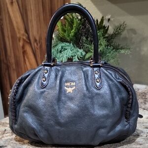 MCM EUC Top Handle Black Leather Bag Hobo Tote Purse